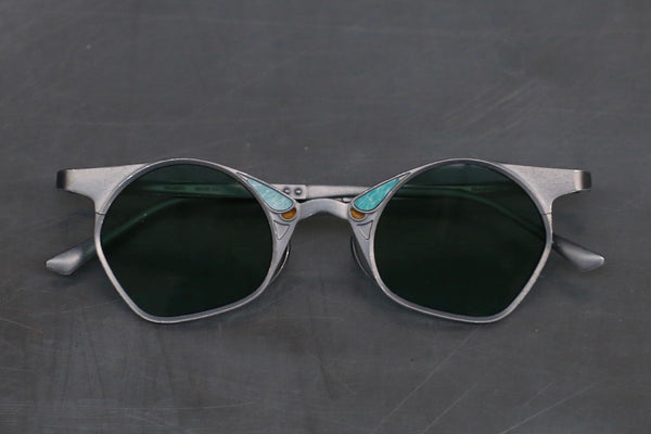 Rigards RG1031TI series pure titanium inlaid gemstone handmade glasses RG-RG1031TI-GDHKLP-F antique gray frame green lens